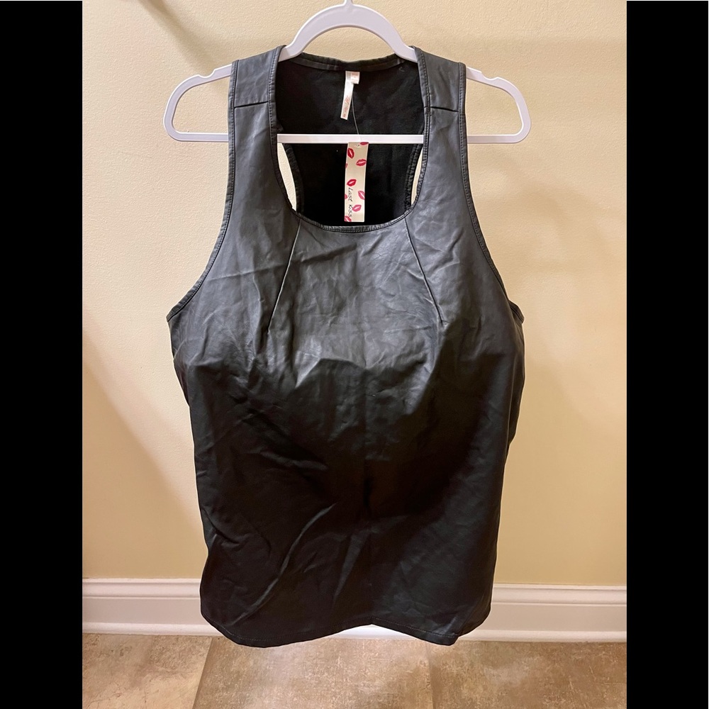 Last Kiss Faux Leather Sleeveless Tank Vest Top
